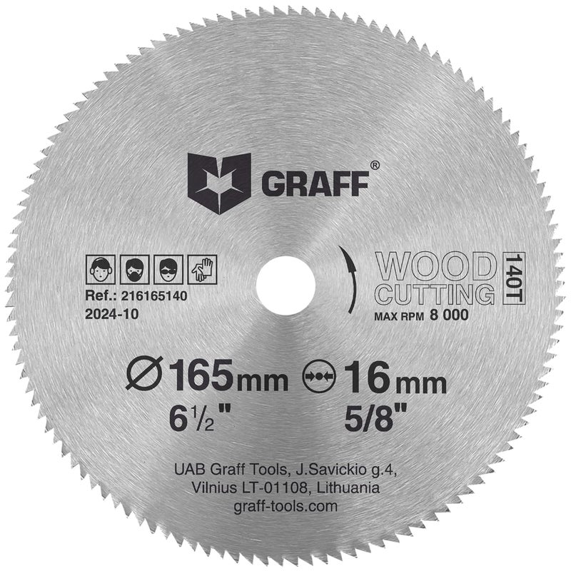 GRAFF 6-1/2 Inch Carbon Steel Circular Saw Blade for Wood, Plywood, Laminate, Drywall, Plastic – 140T Wood Cutting Disc with 5/8 Inch Arbor from - Image 1